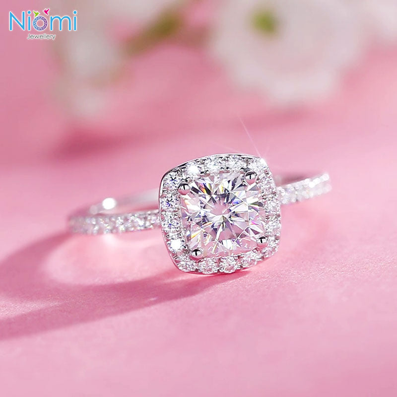 咕𠱸形 1卡莫桑石套戒指 (單件/套戒) Cushion Cut Moissanite Diamond