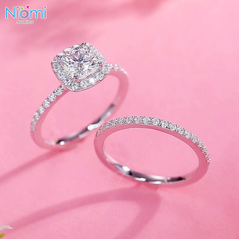 咕𠱸形 1卡莫桑石套戒指 (單件/套戒) Cushion Cut Moissanite Diamond