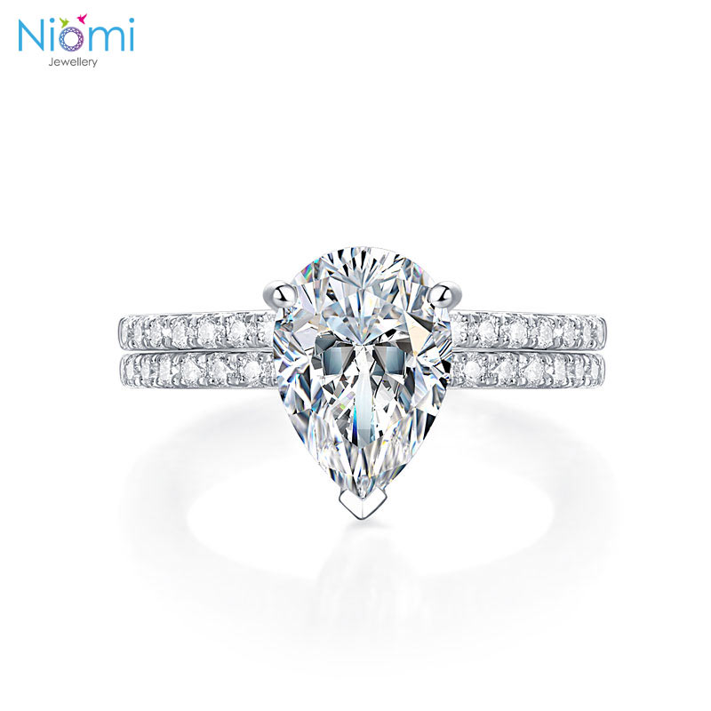 梨形2卡莫桑石套戒指 (單件/套戒) Pear Cut Moissanite Diamond