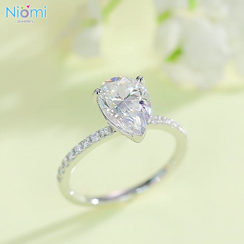 梨形2卡莫桑石套戒指 (單件/套戒) Pear Cut Moissanite Diamond