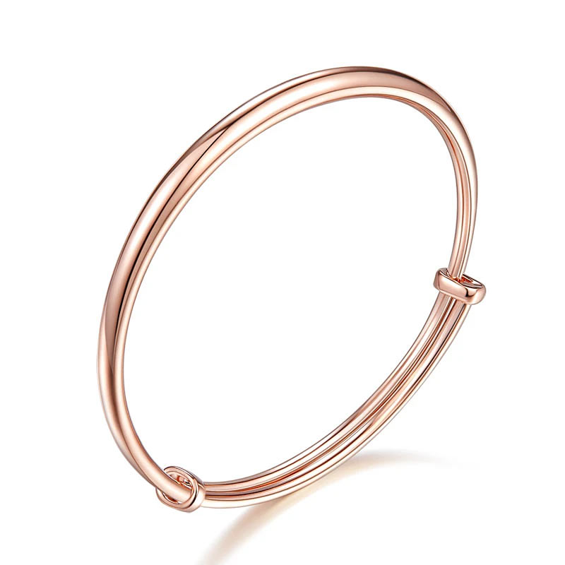 999純銀手鈪 光面簡約 女裝鍍玫瑰金手鐲 Rose Gold Bangle